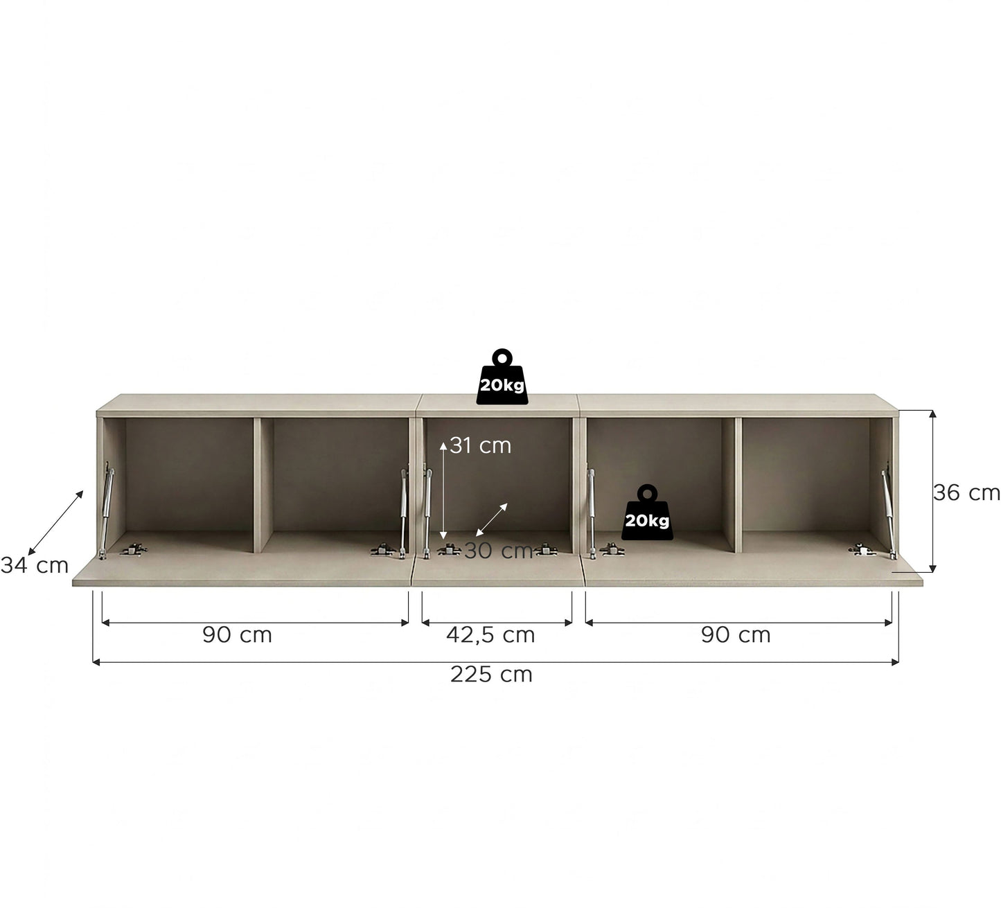 Beach Lowboard stehend  (B/H/T: 225x36x34 cm) in Kaschmir