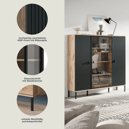 Homes & Jones Highboard, Wohnzimmerschrank-mit 4 Deko Fächer, Wohnmöbel