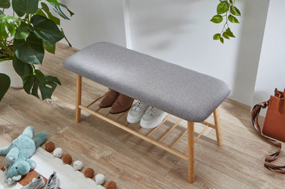 Shoe Bench Skandi with Solid Wood Frame & Grey Upholstered Seat