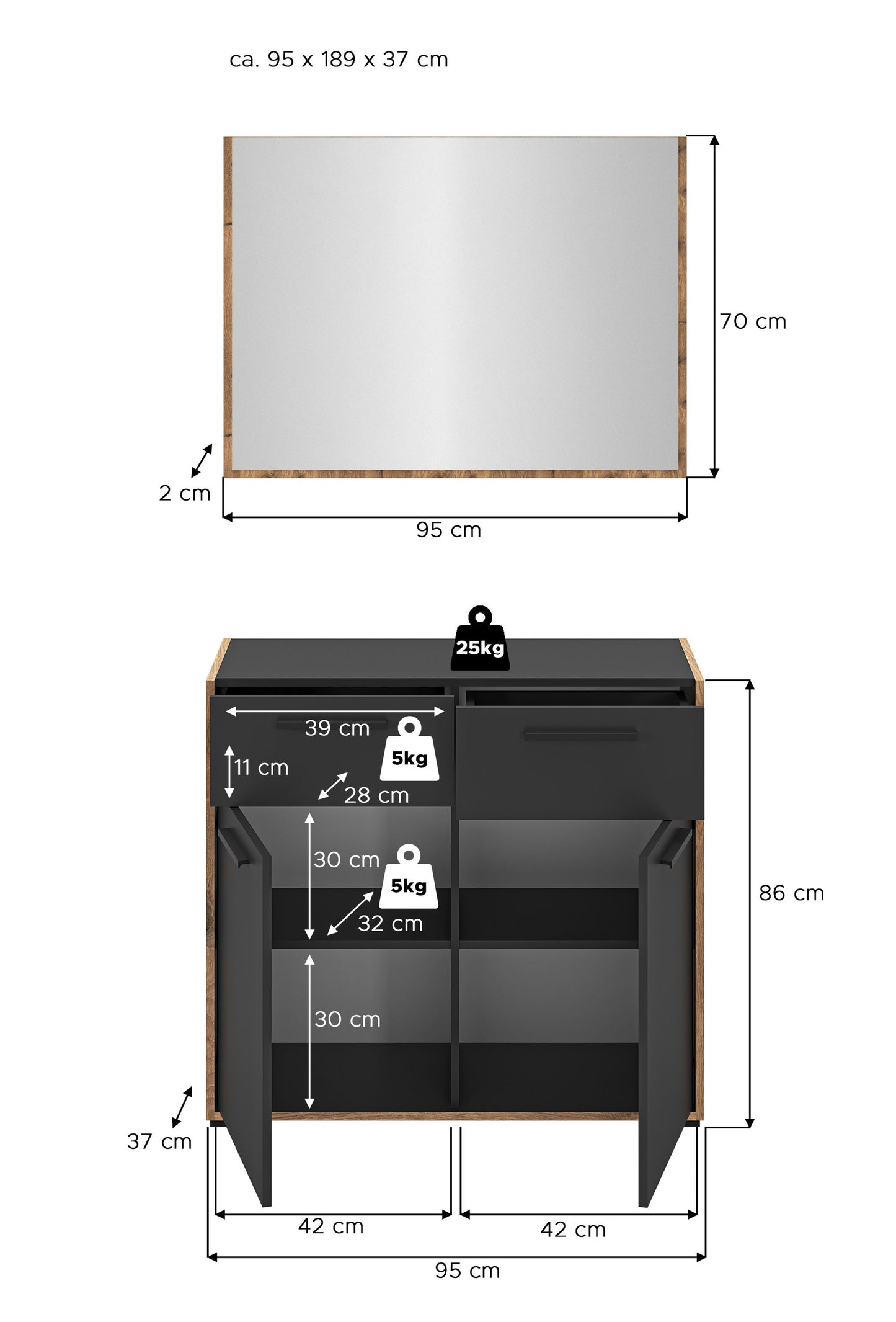 Ensemble vestiaire BUENO (L/H/P : env. 95/189/37 cm) en gris basalte/gris basalte