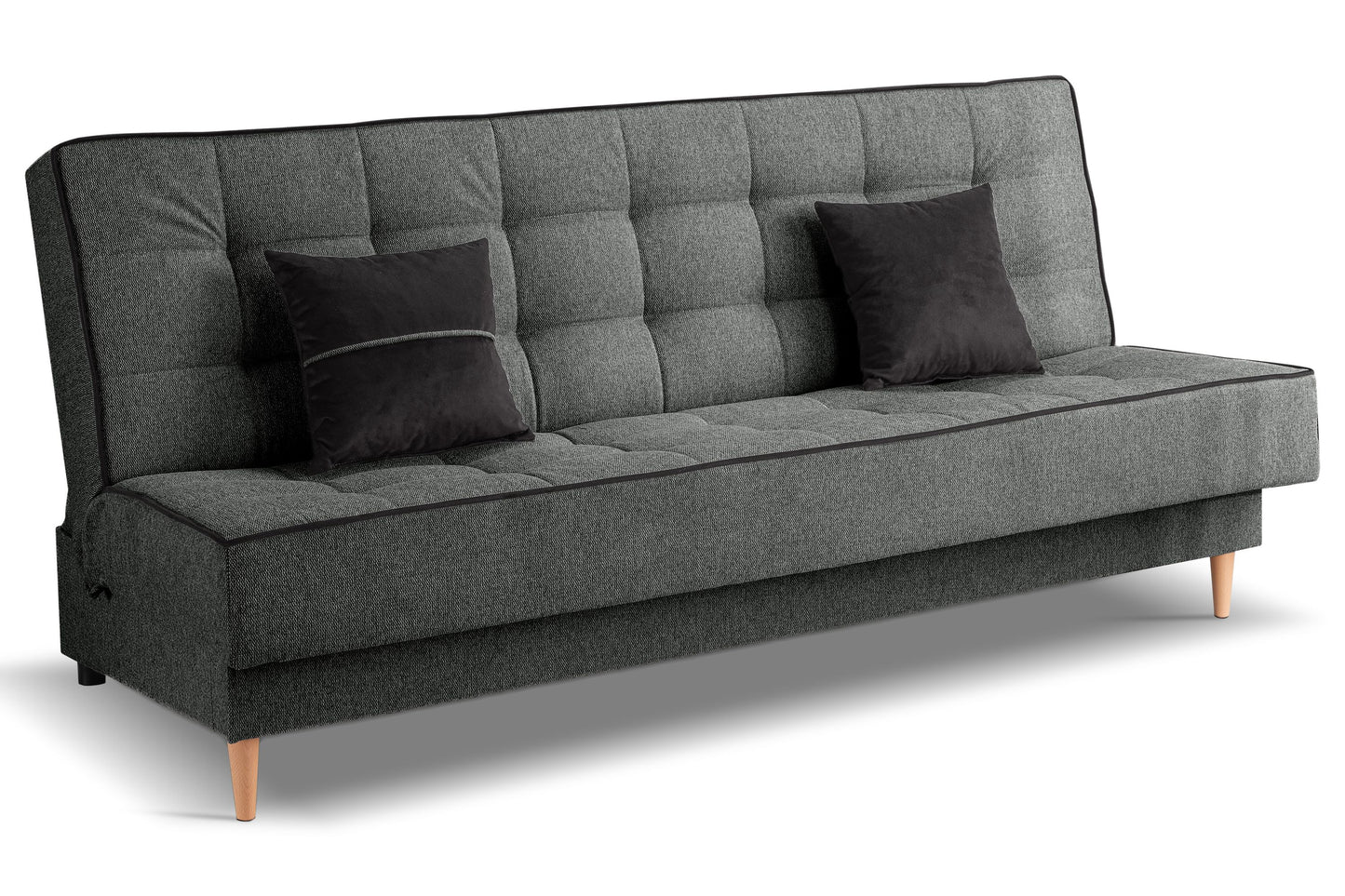Schlafsofa mit Schlaffunktion, dunkelgrauer Stoffbezug, gepolsterte Rückenlehne