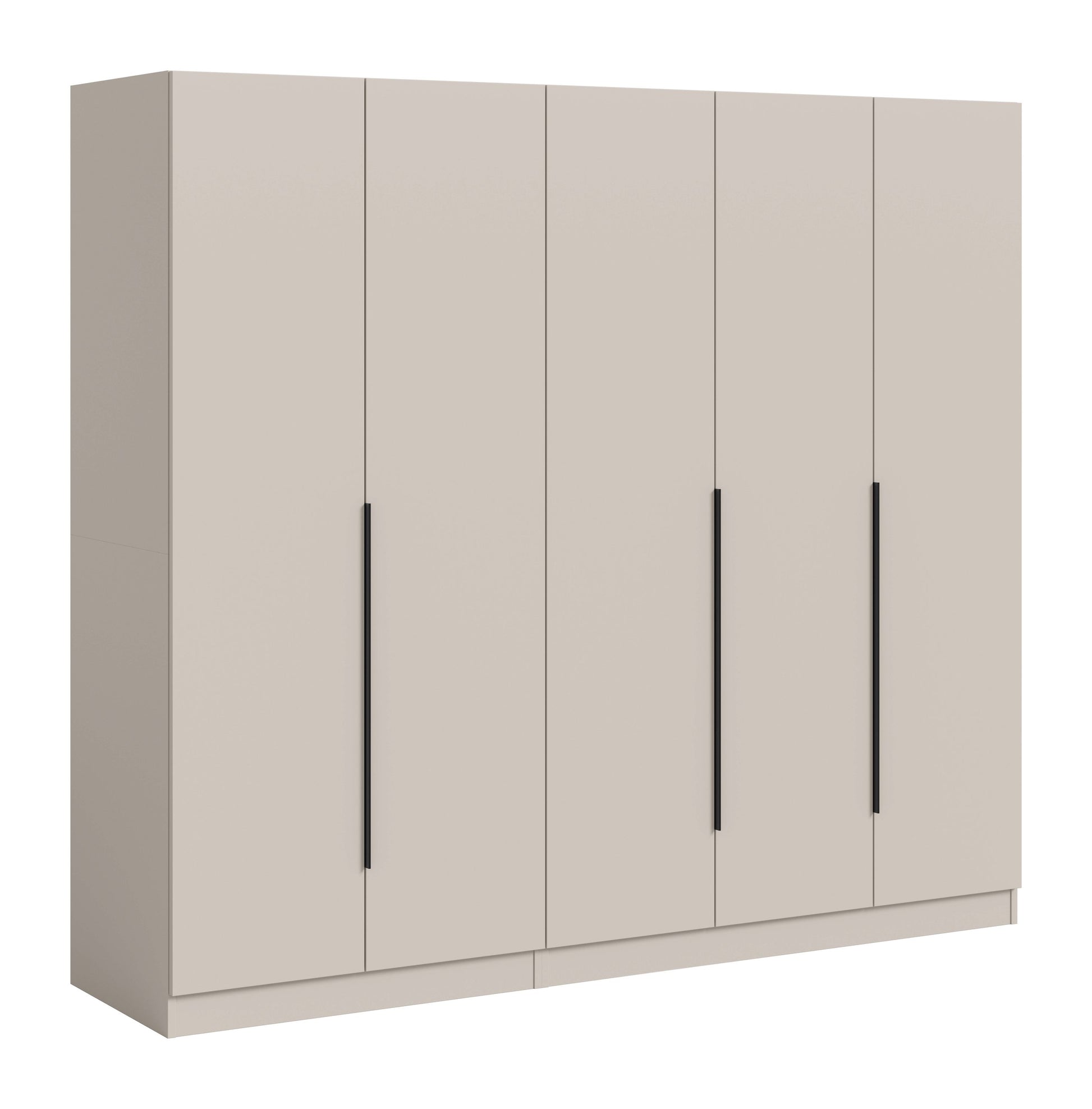 Kleiderschrank in Hellbeige mit fünf Türen und langen schmalen Griffen