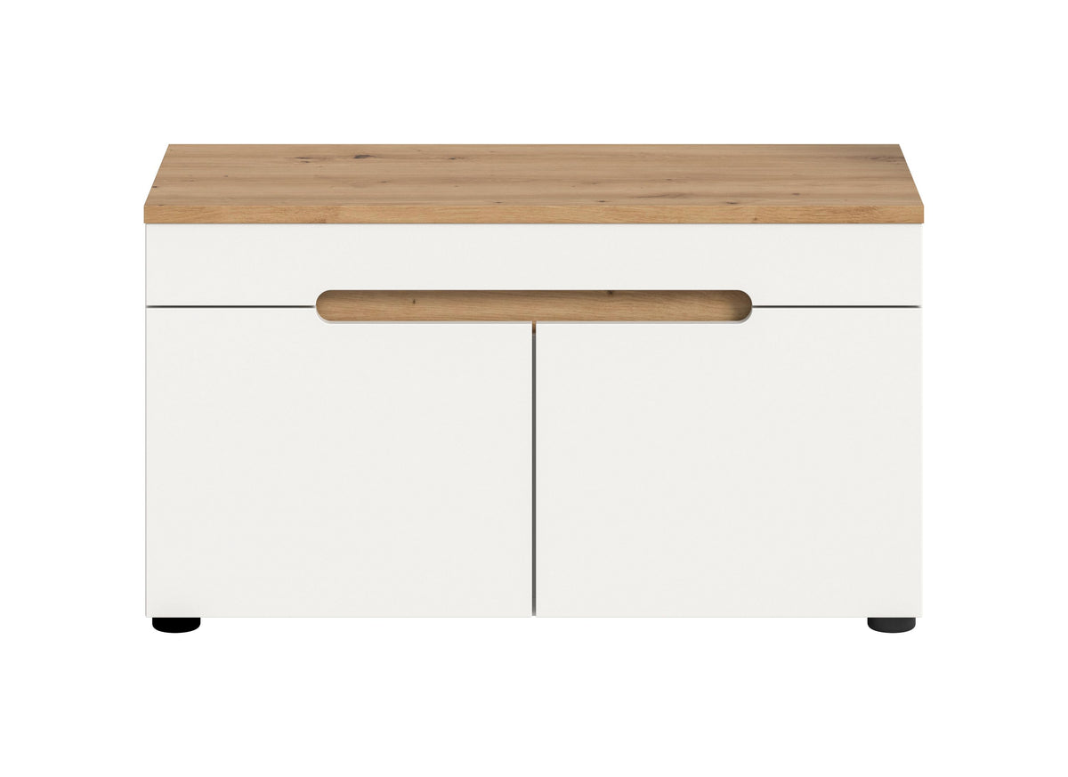 Homes & Jones Garderoben-Sitzbank mit weißer Front, Holzdeckplatte und braunem Griff