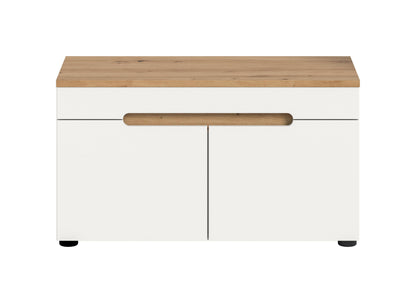 Homes & Jones Garderoben-Sitzbank mit weißer Front, Holzdeckplatte und braunem Griff