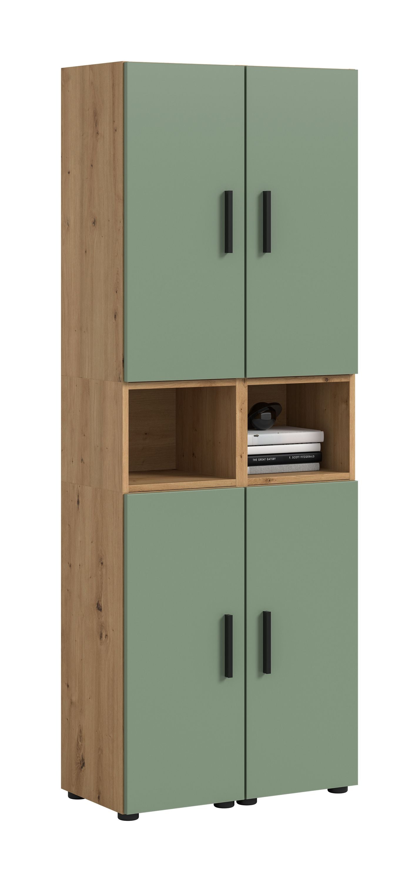 Wall Unit THE ONE (W/H/D: approx. 65/178/34 cm) in Artisan Oak finish/Smoke Green