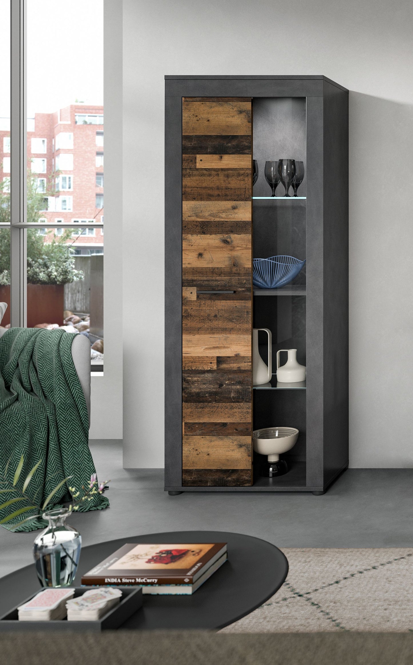 Homes & Jones Vitrinenschrank 60 cm breit, Wohnzimmerschrank, Wohnmöbel