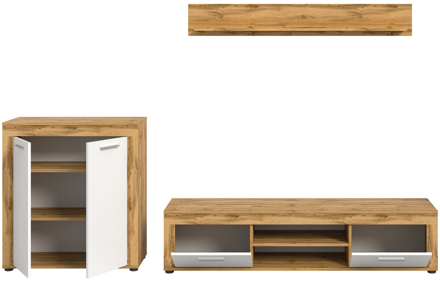 Meuble TV JAM (L/H/P : env. 255/159/40 cm) en imitation chêne Wotan/gris