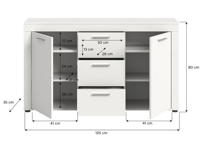 Homes & Jones Sideboard 125 cm breit mit 3 Schubladen, Mehrzweckschrank