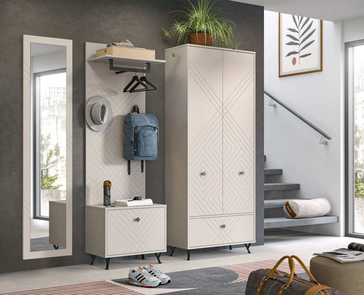 Ensemble d'entrée NOTES (L/H/P : env. 215/190/35 cm) en beige sable/beige sable mat