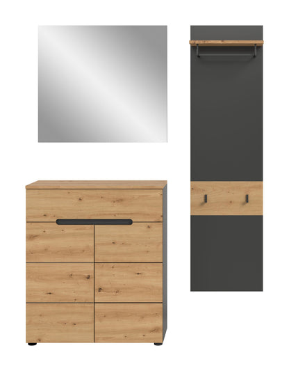 Ensemble de vestiaire CANU (L/H/P : env. 140/190/37 cm) en gris basalte/vert fumée