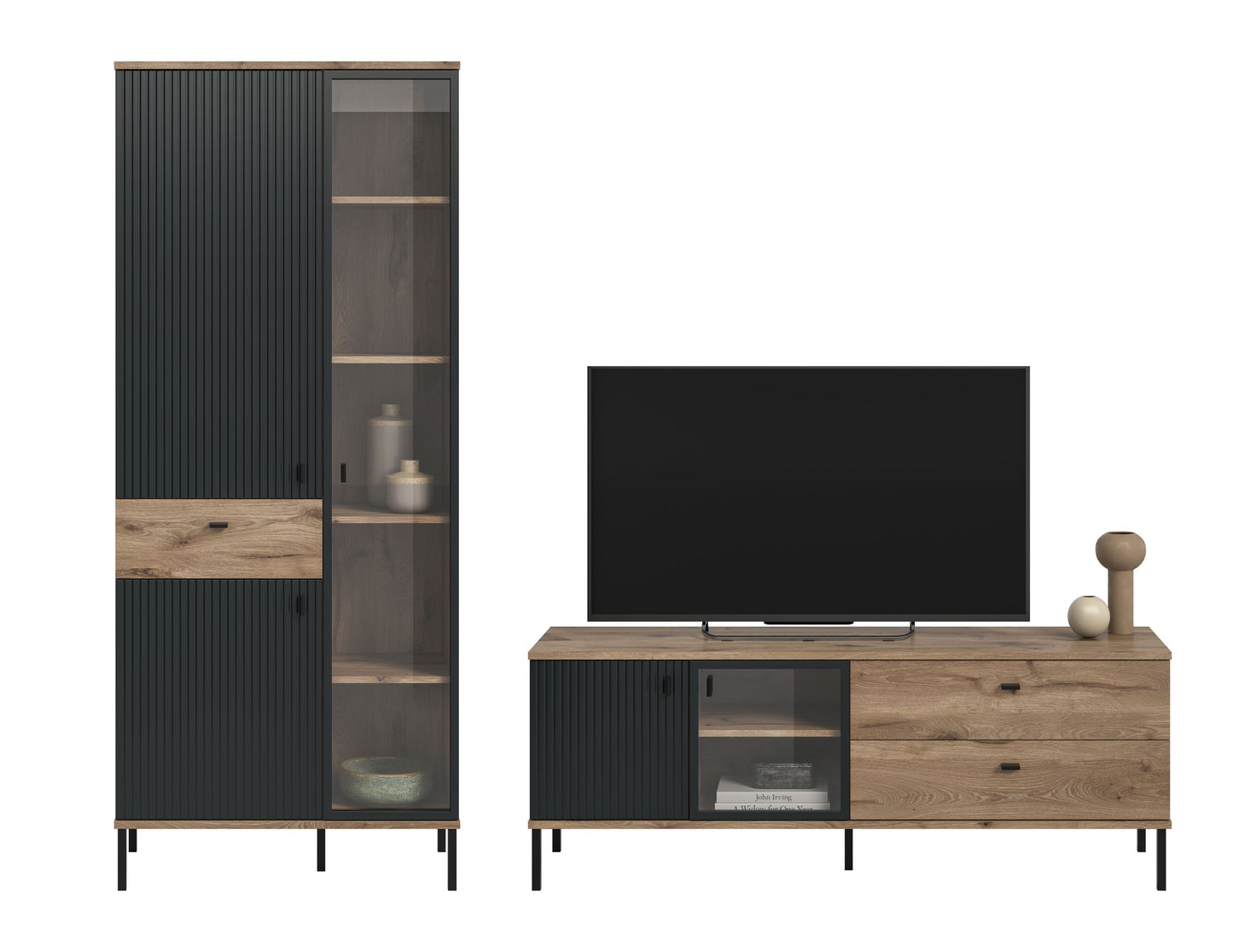 Homes & Jones Wohnwand 2-tlg., TV Möbel Anbauwand, TV bis 70 Zoll geeignet
