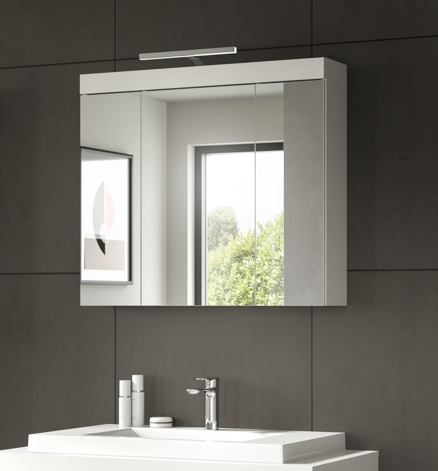 Viana Spiegelschrank inkl. Beleuchtung (B/H/T: 80x70x18 cm) in Spiegelglas und Weiß