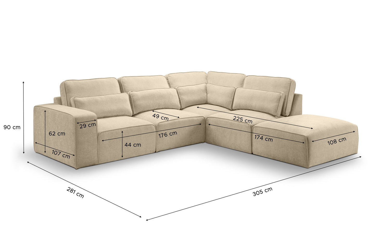 Ecksofa Lux – Modulare Wohnlandschaft mit Ottomane