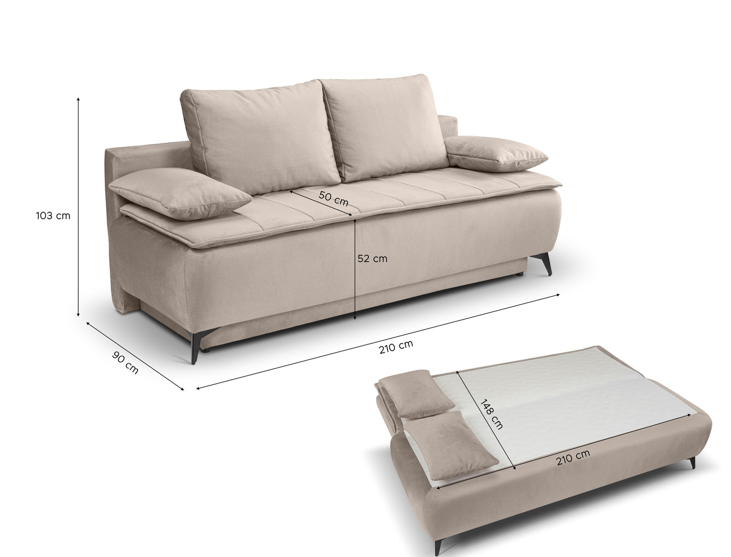 Canapé convertible Sendi – Luxueux canapé en velours avec fonction couchage
