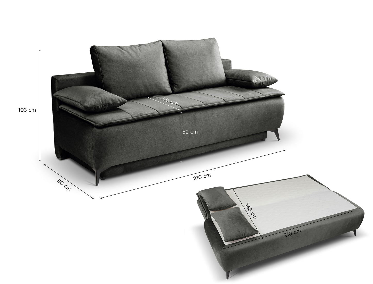 Canapé convertible Sendi – Luxueux canapé en velours avec fonction couchage