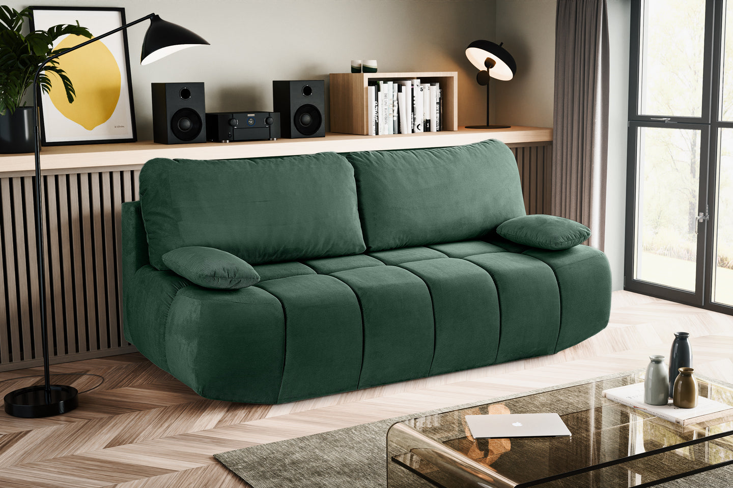Millieubild eines grünen Sofas 