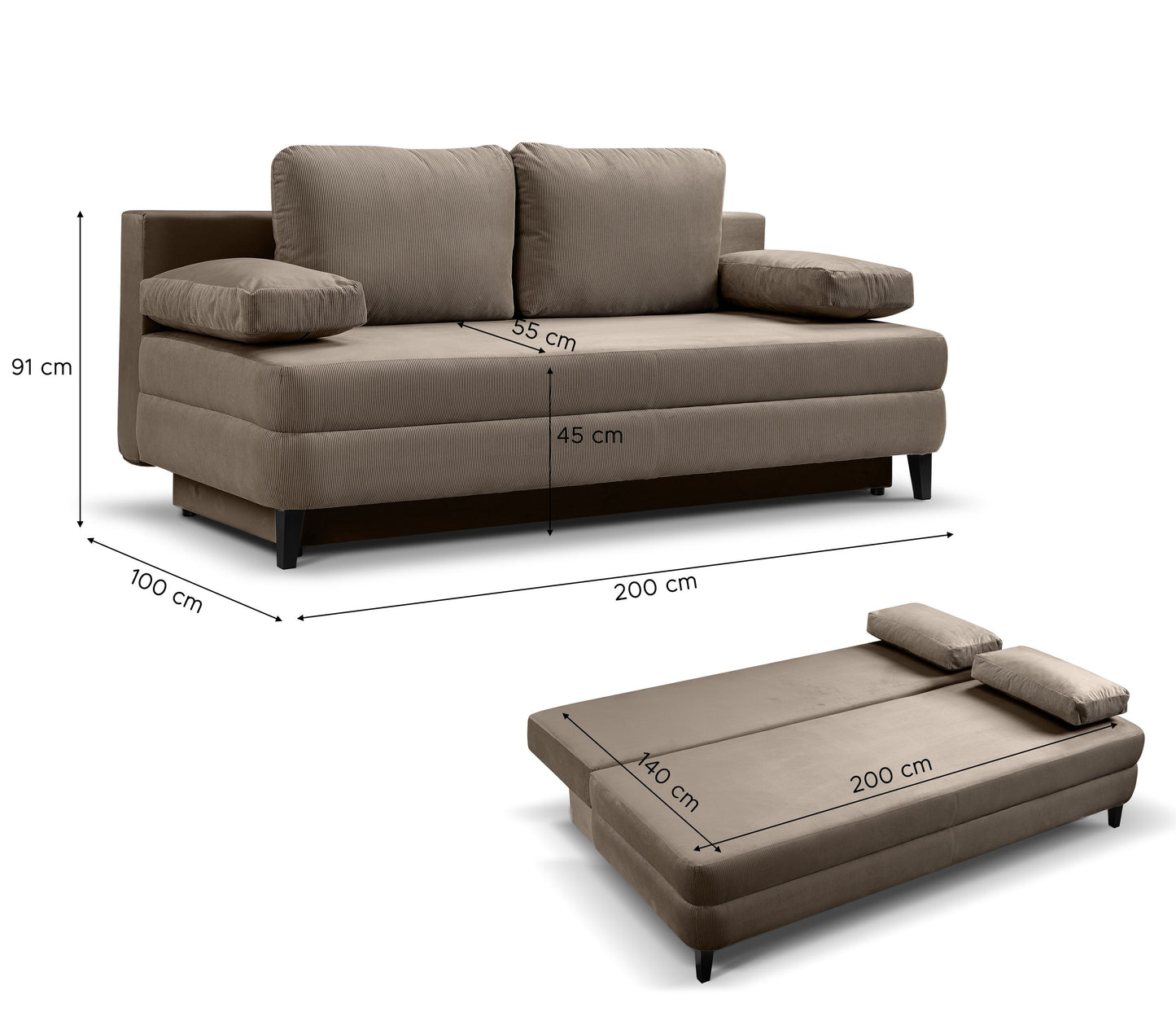 Sofa Bed Sorto – Comfortable Cord Sofa with Sleeping Function