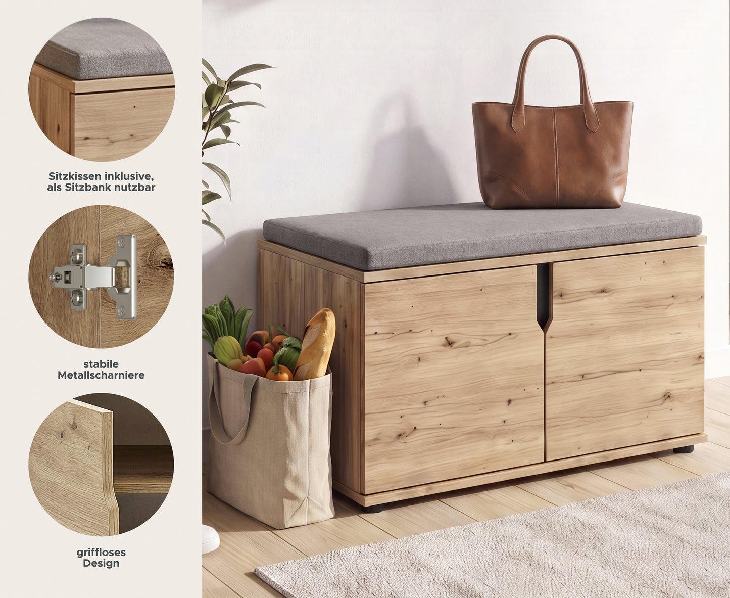 Keno Sitzbank inkl. Sitzkissen (B/H/T: 80x44x37 cm) in Artisan Eiche Nachbildung