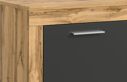 Meuble TV bas JAM (L/H/P : env. 160/37/40 cm) en imitation chêne Wotan/gris