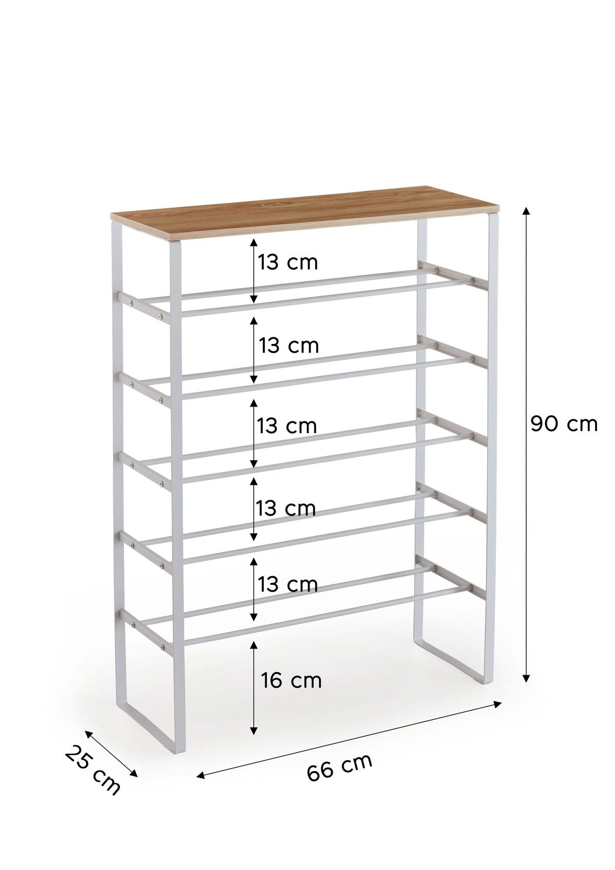 Shoe Rack Maren with 6 Shelves Made of Wood & Metal