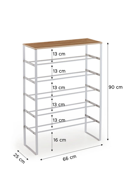 Shoe Rack Maren with 6 Shelves Made of Wood & Metal