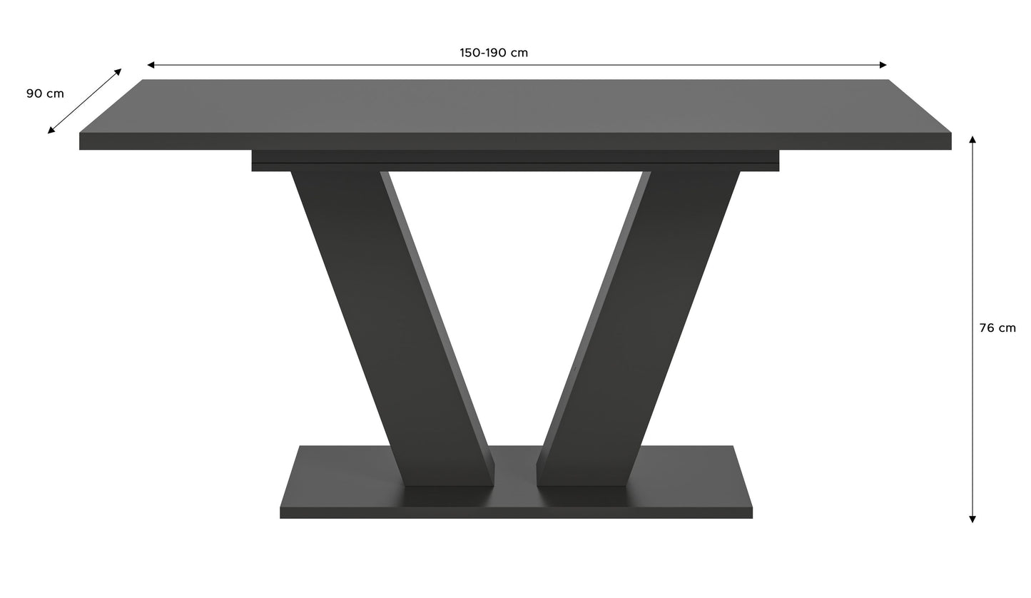 Esstisch mit dunkler Platte und dunklem X-Gestell, stabiler Stand