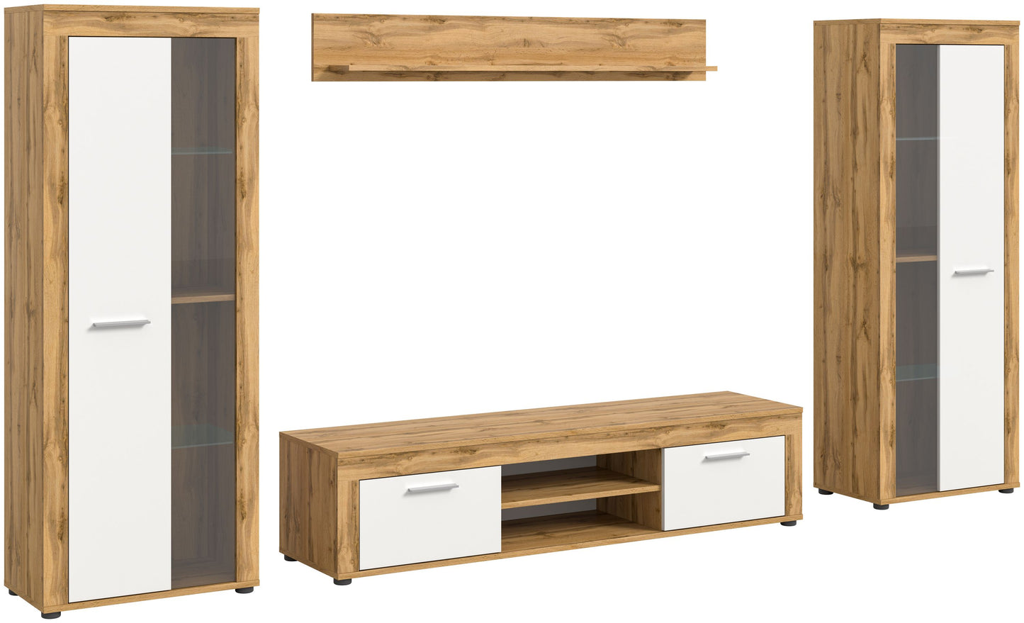 Ensemble meuble TV JAM (L/H/P : env. 310/159/40 cm) imitation chêne Wotan/gris