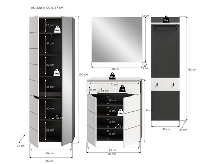 Ensemble de meubles d'entrée CANU (L/H/P : env. 220/190/37 cm) en gris basalte/vert fumé