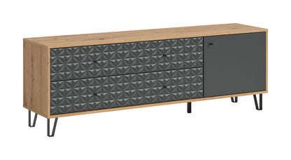 Meuble TV PRISMA (L/H/P : env. 164/56/40 cm) en imitation chêne Artisan/anthracite mat