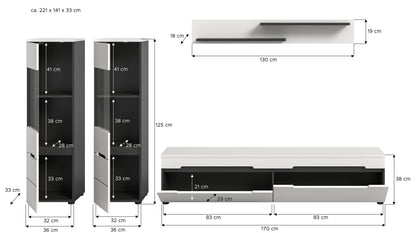 Ensemble mural CANU (L/H/P : env. 272/141/33 cm) en gris basalte/vert fumé