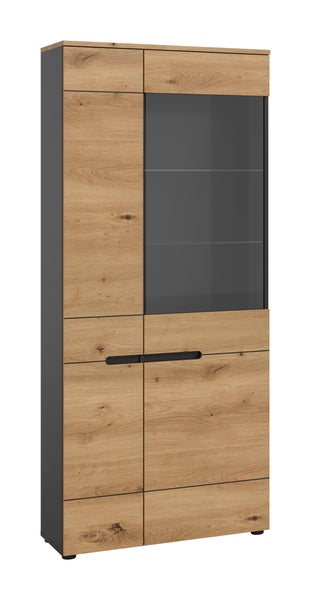 Vitrine CANU (l/h/p : env. 190/80/37 cm) en gris basalte/imitation chêne artisan