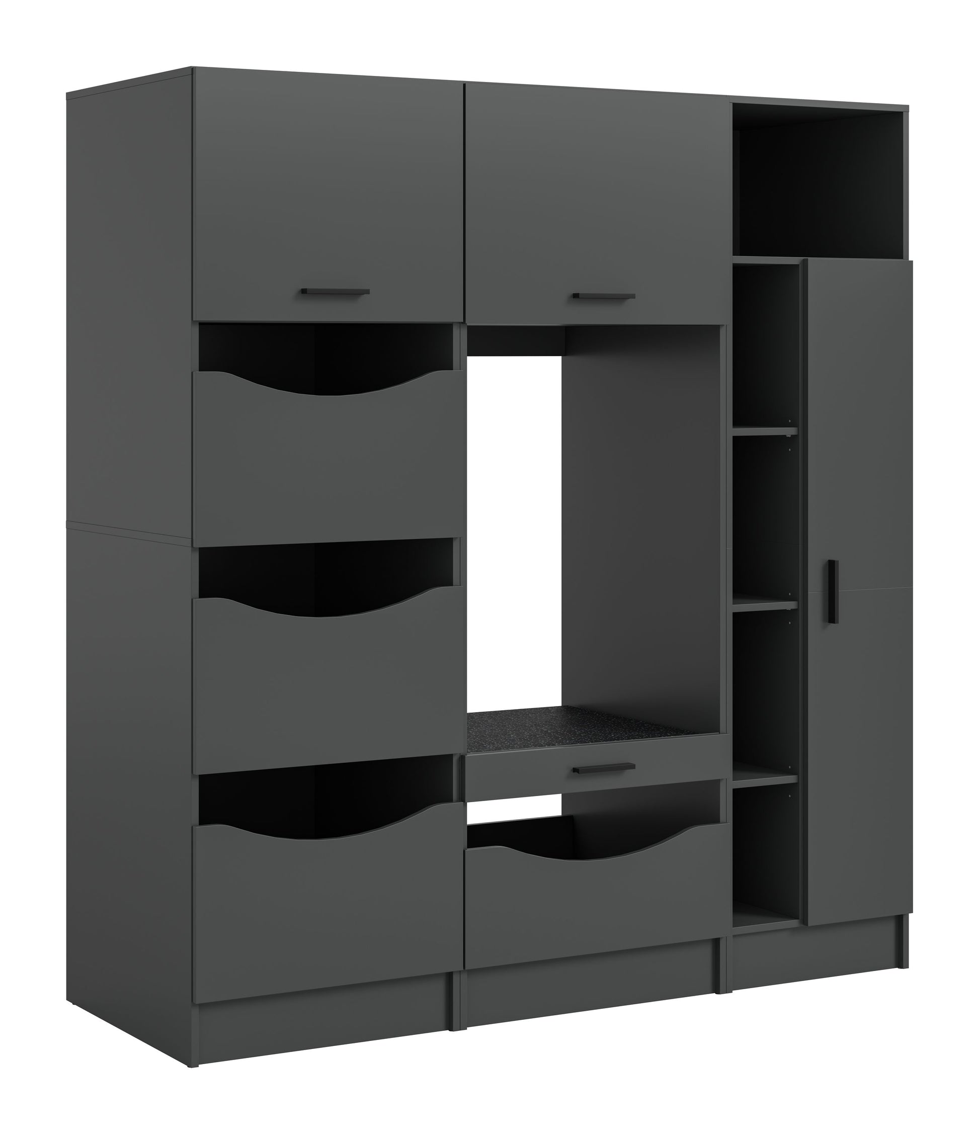 Waschmaschinenschrank-Set in Grau mit offenen Fächern, Schubladen und Flügeltüren