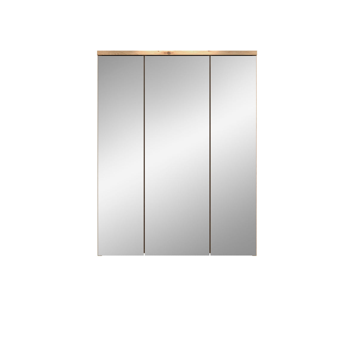 Badspiegelschrank in Holzoptik mit 3 Spiegeltüren, breites Rechteckformat