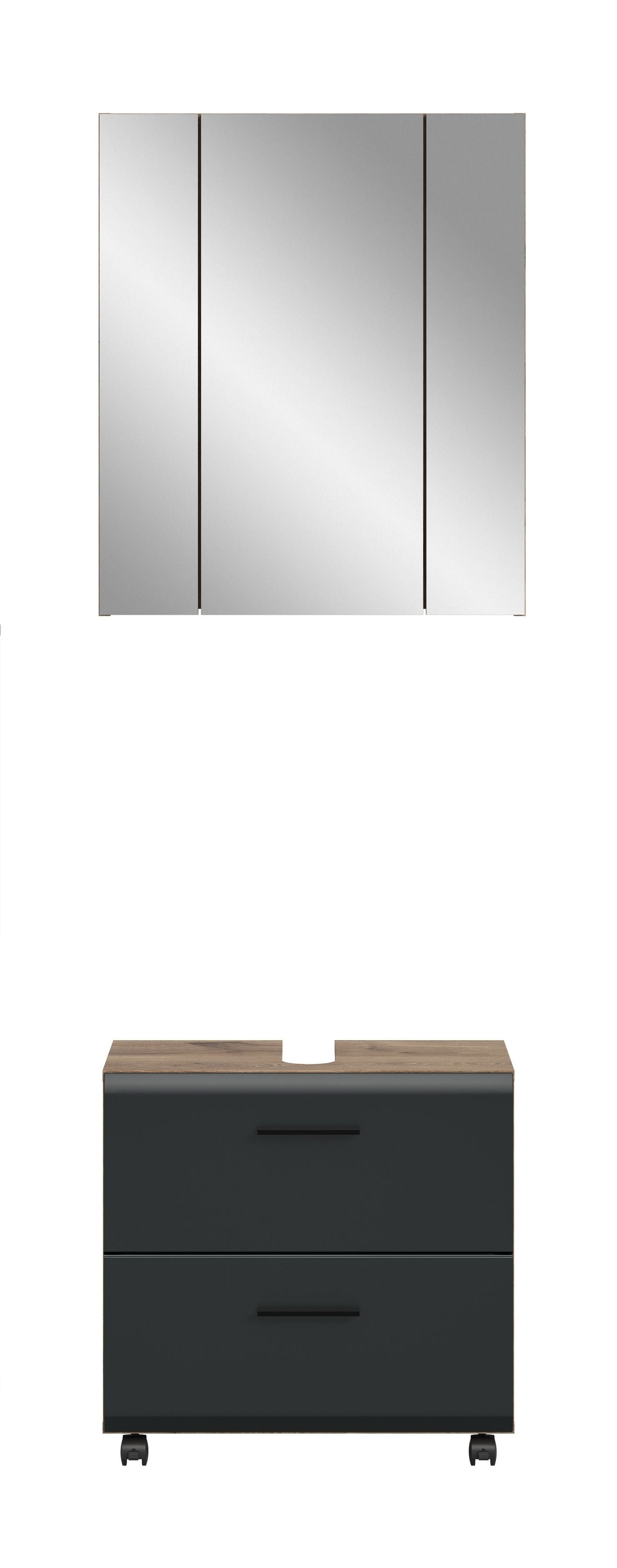 Homes & Jones Badmöbelset 2-tlg., Schrank 60 cm rollbar, Badspiegelschrank 3-trg