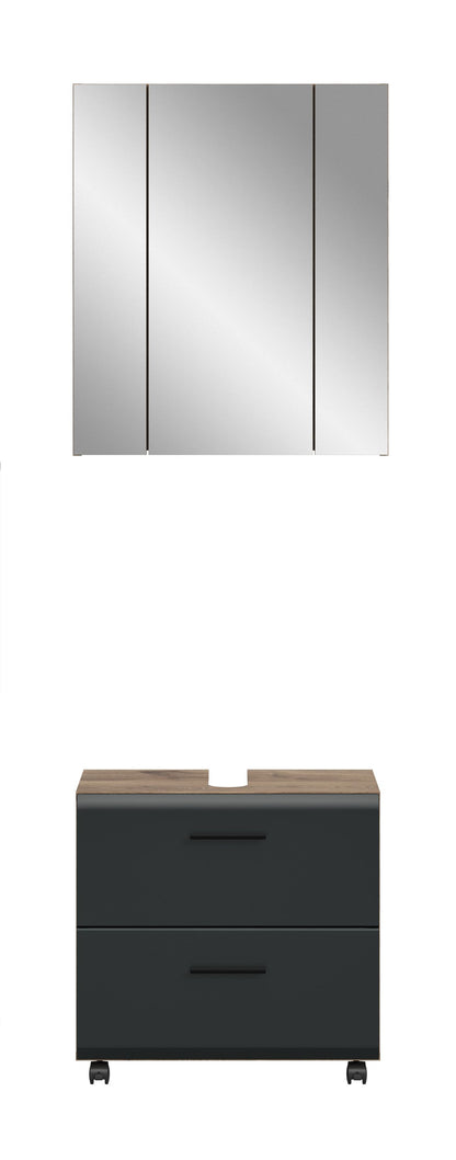 Homes & Jones Badmöbelset 2-tlg., Schrank 60 cm rollbar, Badspiegelschrank 3-trg