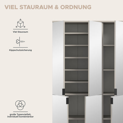 Spiegelschrank mit verstellbaren Einlegeböden, Kippschutzsicherung, individuell kombinierbar