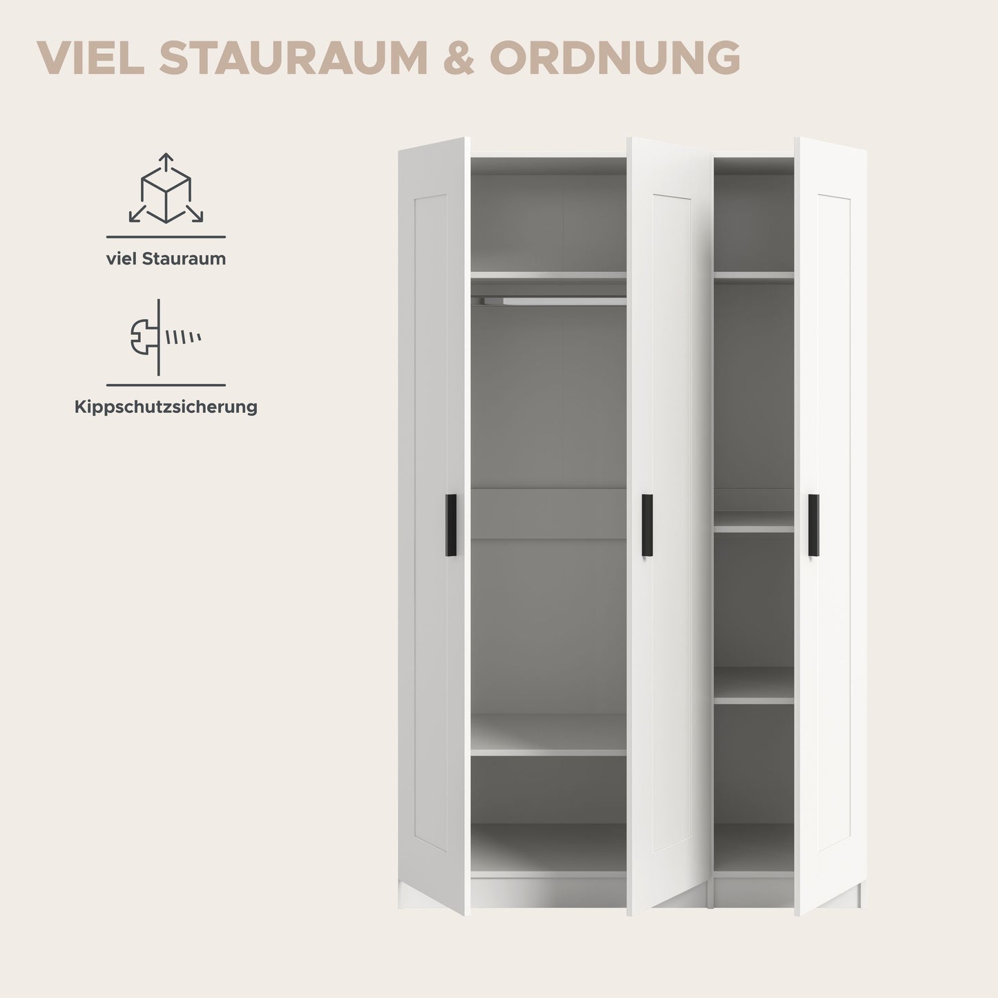 Armoire 3 portes VISBY (L/H/P : env. 120/195/56 cm) en blanc/blanc