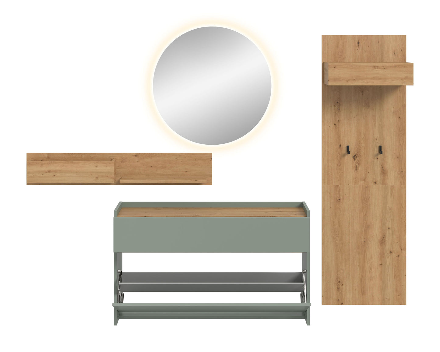 Homes & Jones Garderobe 4-tlg. inkl. Beleuchtung, Dielenmöbel-Flurmöbel