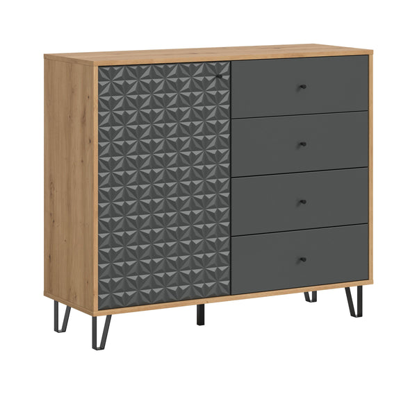 Buffet haut PRISMA (L/H/P : env. 110/96/40 cm) en imitation chêne Artisan/anthracite mat