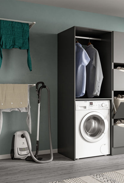 Anthraziter Waschmaschinenschrank mit Kleiderstangenfach und Waschmaschinenfront