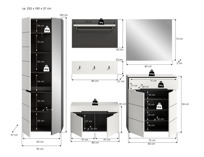 Ensemble d'entrée CANU (L/H/P : env. 255/190/37 cm) en gris basalte/vert fumée