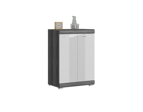 Commode SCOUT (L/H/P : env. 60/85/37 cm) en imitation argent fumé/blanc brillant