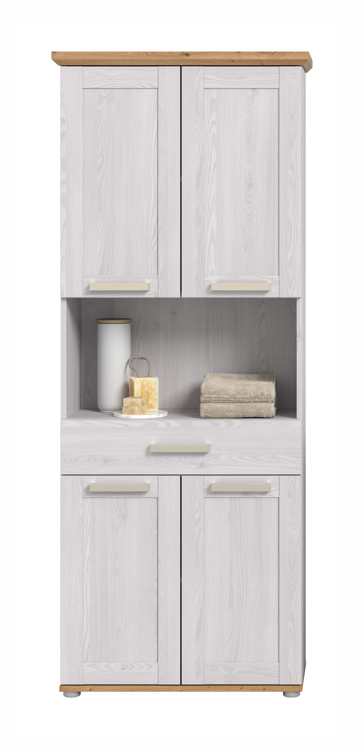 Tall cabinet wide VERONA (W/H/D: approx. 74/187/34 cm) in Sibiu larch reproduction/Sibiu larch reproduction