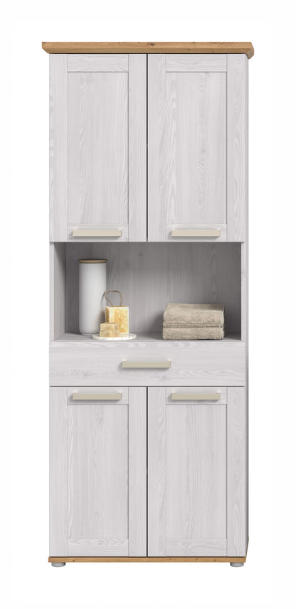 Tall cabinet wide VERONA (W/H/D: approx. 74/187/34 cm) in Sibiu larch reproduction/Sibiu larch reproduction
