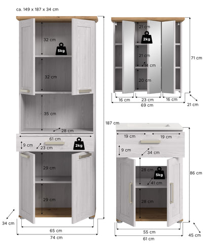 Bathroom Set VERONA (W/H/D: approx. 149/187/45 cm) in Sibiu Larch Reproduction/Sibiu Larch Reproduction