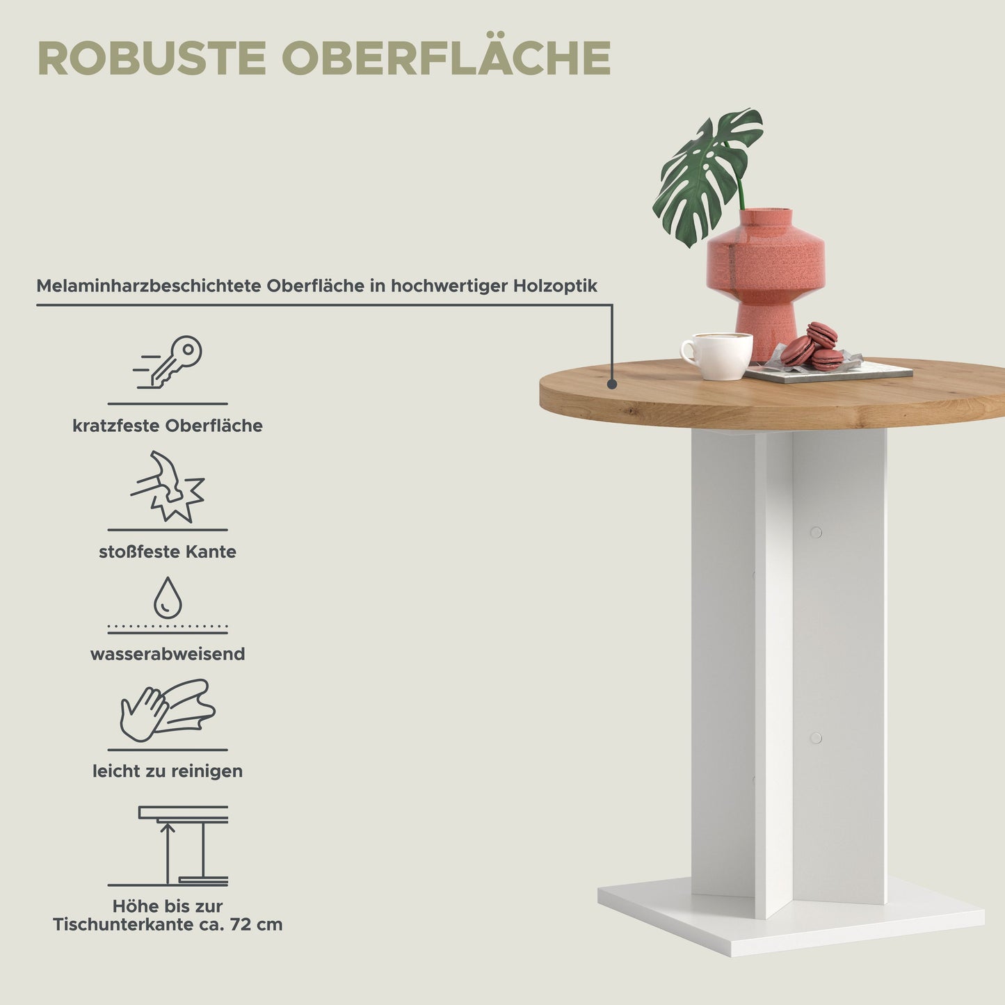 Homes & Jones Esstisch 70x76x70 cm, Esstisch klein, Bistrotisch, Tisch klein