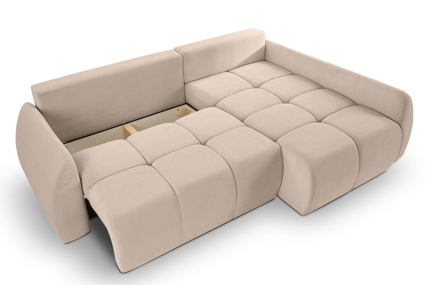 Canapé convertible d'angle Sancho Long – Canapé d'angle tendance en velours côtelé avec fonction couchage