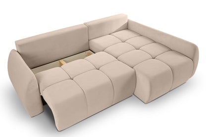 Canapé convertible d'angle Sancho Long – Canapé d'angle tendance en velours côtelé avec fonction couchage