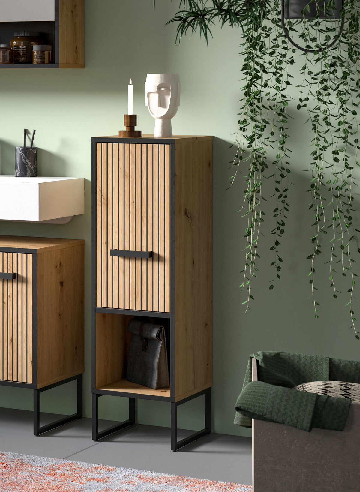 Tall cabinet BAGNO (W/H/D: approx. 30/101/32 cm) in Artisan Oak replica/Artisan Oak replica