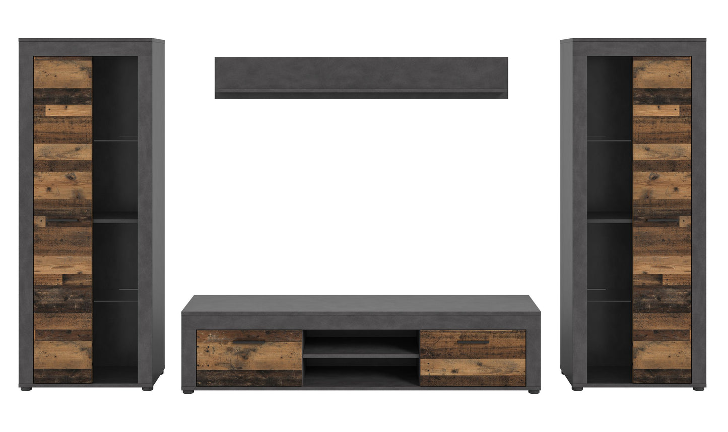 Ensemble meuble TV JAM (L/H/P : env. 310/159/40 cm) imitation chêne Wotan/gris